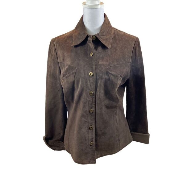 Ladies Willi Smith Brown Leather Shirt Jacket Lined Size Small - Picture 1 of 13